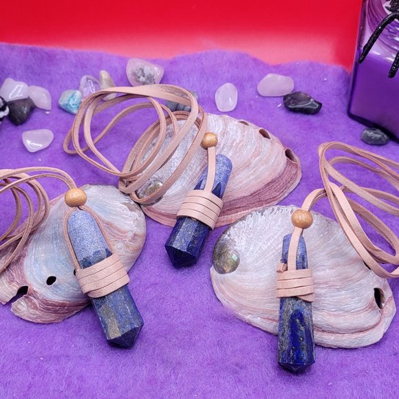 Leather Wrapped Lapis Lazuli Pendant - Picture 1 of 5